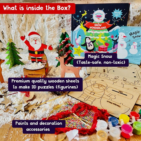 Snow Wonderland Kit - DIY 3D puzzles, Snow, Art activity for kids | Make Snowman | Make Santa, sledge, reindeer, xmas tree | Paint