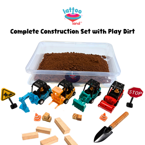 Play Dirt Construction Set for Kids | Sensory Bin Construction Activity Box | Indoor Play Dirt Kit with Excavator, Bulldozer & Tools | Birthday Gift for Ages 3-8