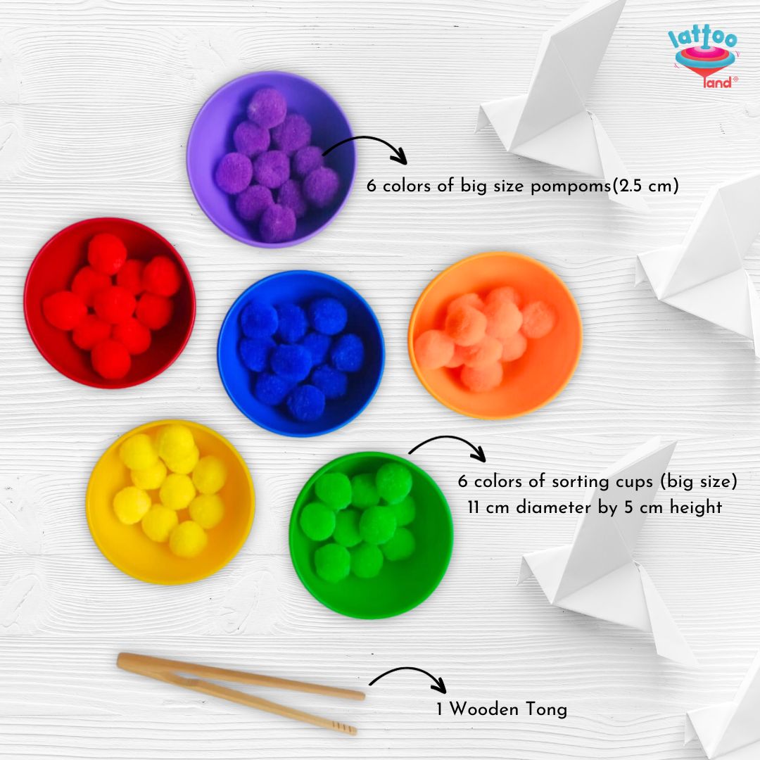 Rainbow Sorting Activity Set | Tong, Cups, Pompoms