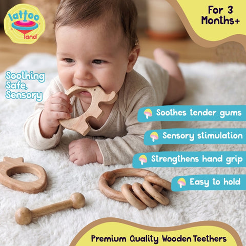 Wooden Teether | Teething toys for 3 month -12 month baby | Gum Soothers