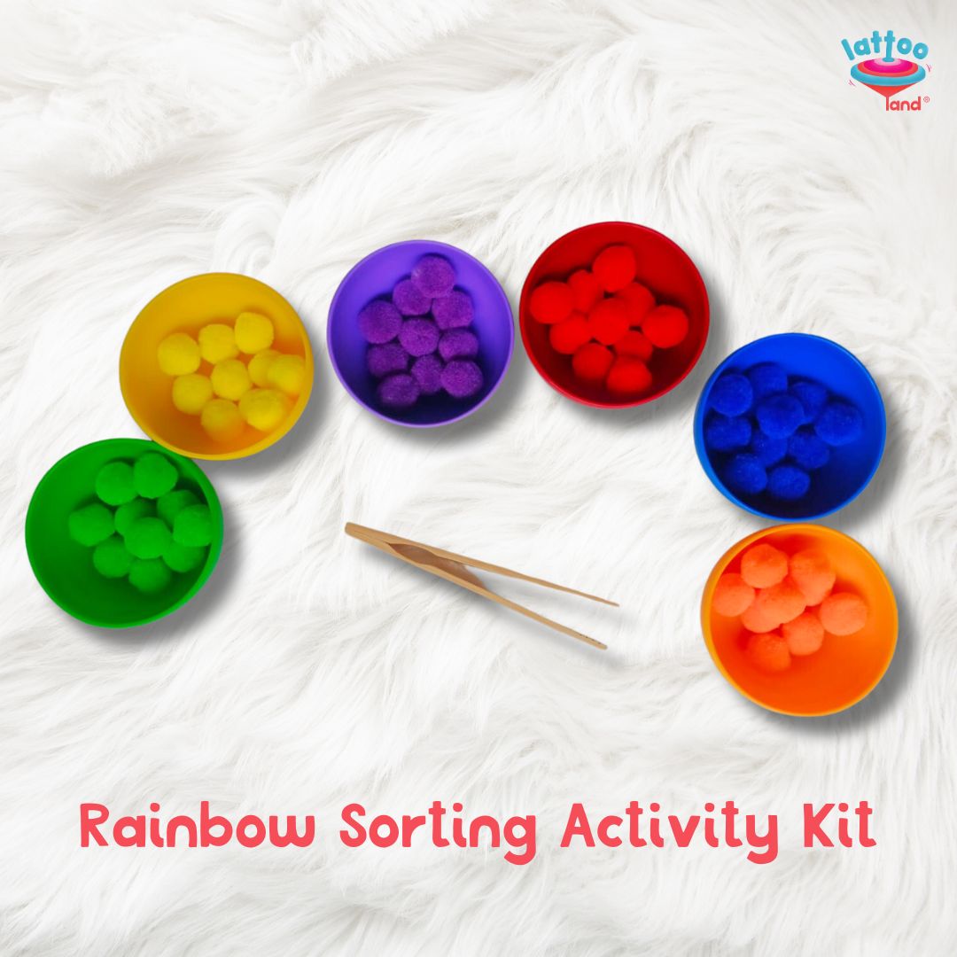Rainbow Sorting Activity Set | Tong, Cups, Pompoms