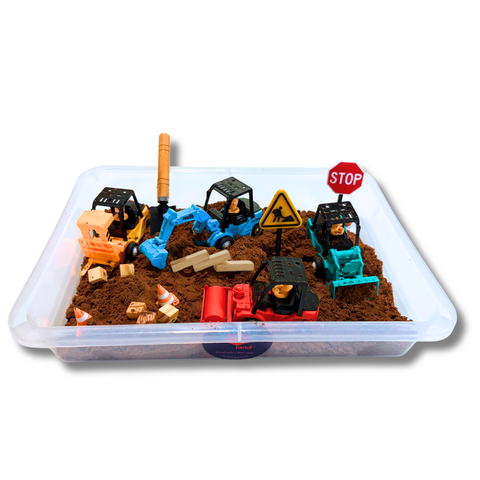 Play Dirt Construction Set for Kids | Sensory Bin Construction Activity Box | Indoor Play Dirt Kit with Excavator, Bulldozer & Tools | Birthday Gift for Ages 3-8