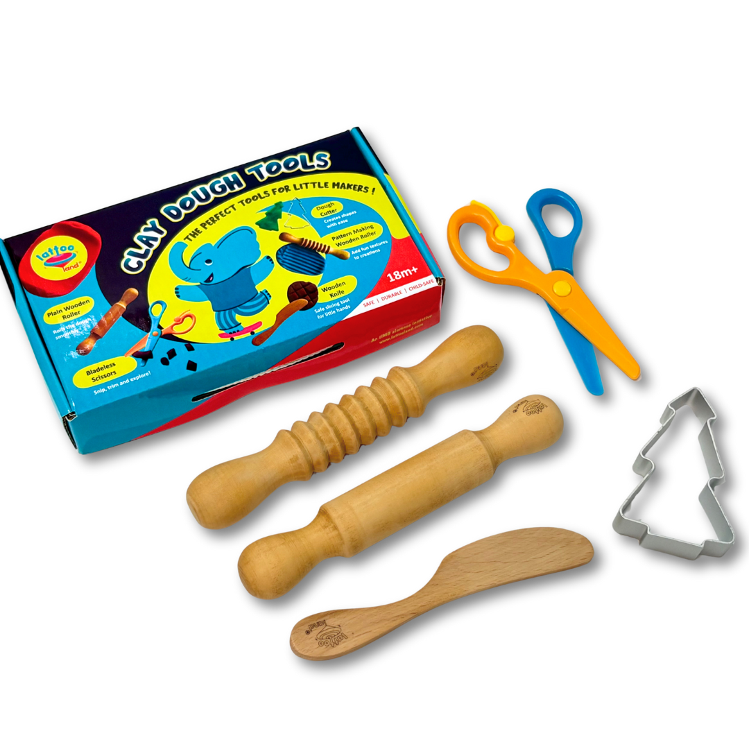 Play Dough Tools Set for Kids, featuring a variety of sensory play tools designed to shape, mold, and create with play dough, encouraging creativity and fine motor skills development.