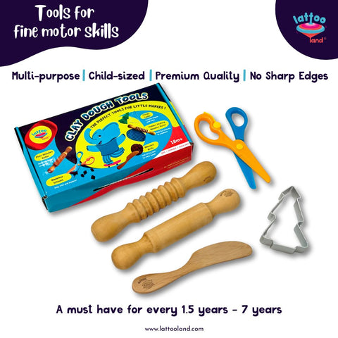 5 Tools set for Dough Play | Wooden Tools for Kids | Multi-purpose | Playdough | Clay