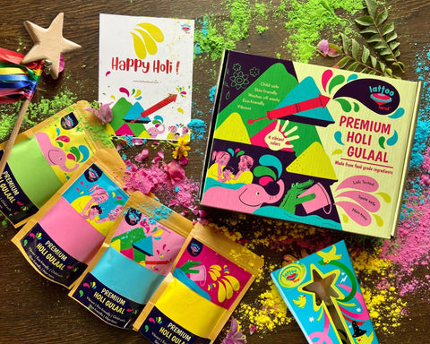 Natural Skin-Safe Gulaal with Wooden Wand for Kids | Holi Gift Hamper for Kids |Non-Toxic Holi Colors | Safe & Fun Holi Gift