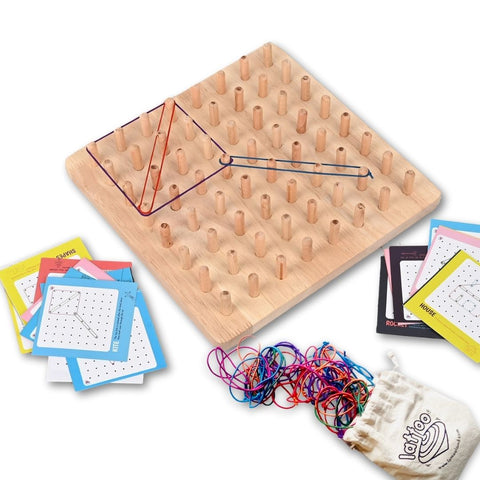 Lattoo Wooden Geoboard with Bands and Prompt Cards | Educational Toy | Brain Board