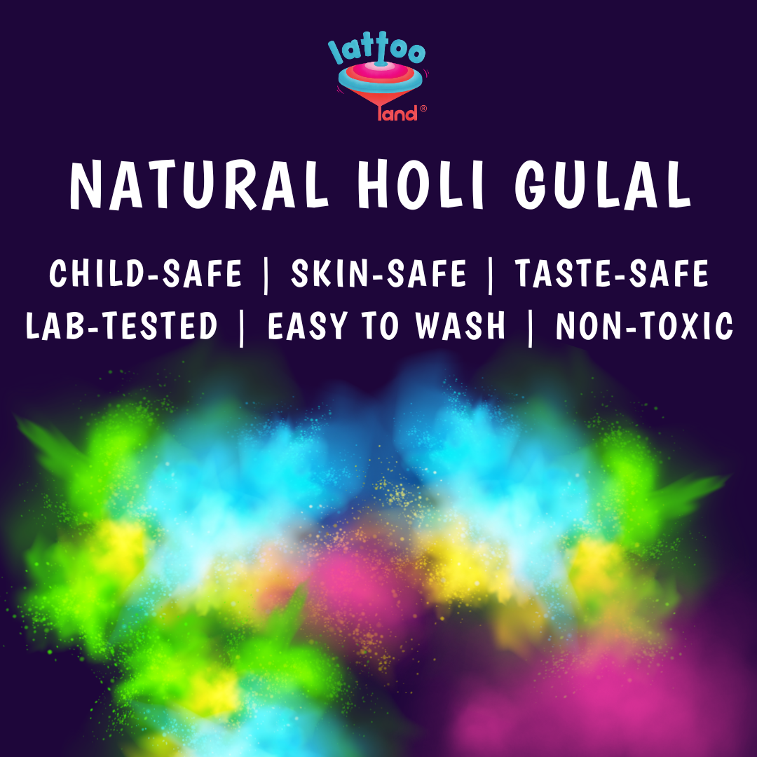 Lattooland Natural Holi Gulal with colorful powder - skin safe, child-safe, easy to wash gulaal.