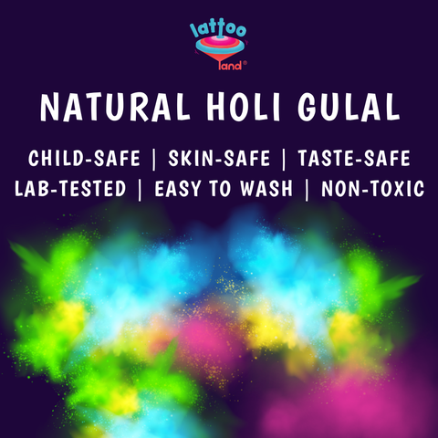 Lattooland Natural Holi Gulal with colorful powder - skin safe, child-safe, easy to wash gulaal.