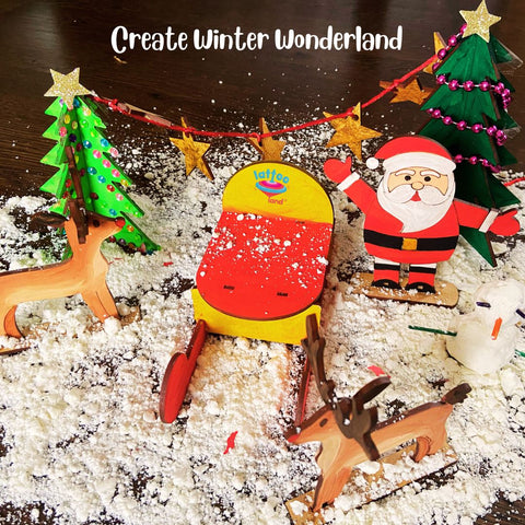 Snow Wonderland Kit - DIY 3D puzzles, Snow, Art activity for kids | Make Snowman | Make Santa, sledge, reindeer, xmas tree | Paint