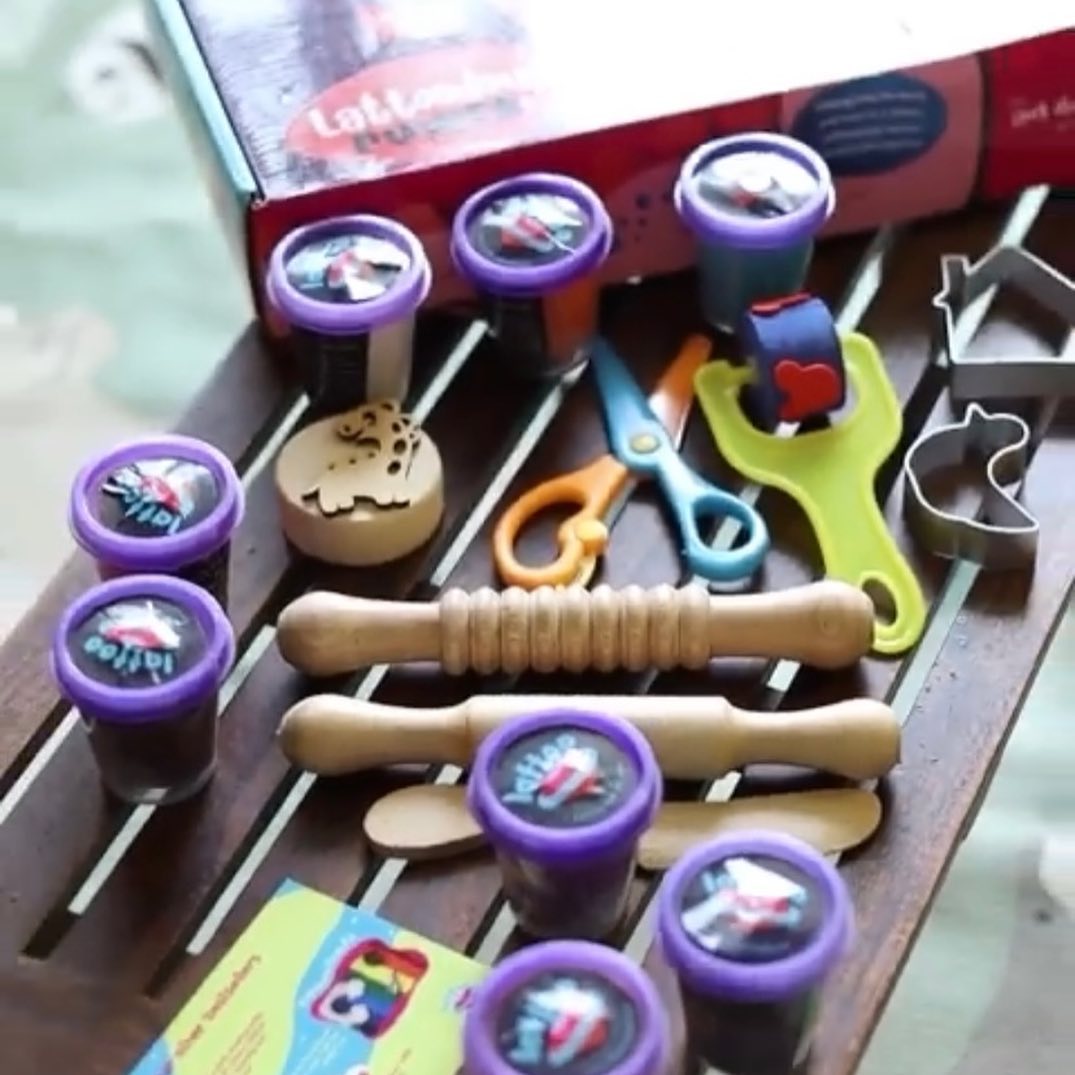 Play dough clay set with wooden tools for kids, offering a fun and creative way to explore shapes and textures.Taste-safe play dough set for kids 2 to 10 years, birthday gift