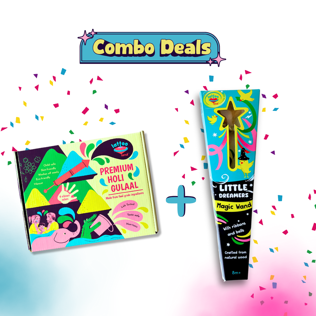 Holi Gift Hamper for Kids by Lattooland with natural skin-safe colors and fun accessories