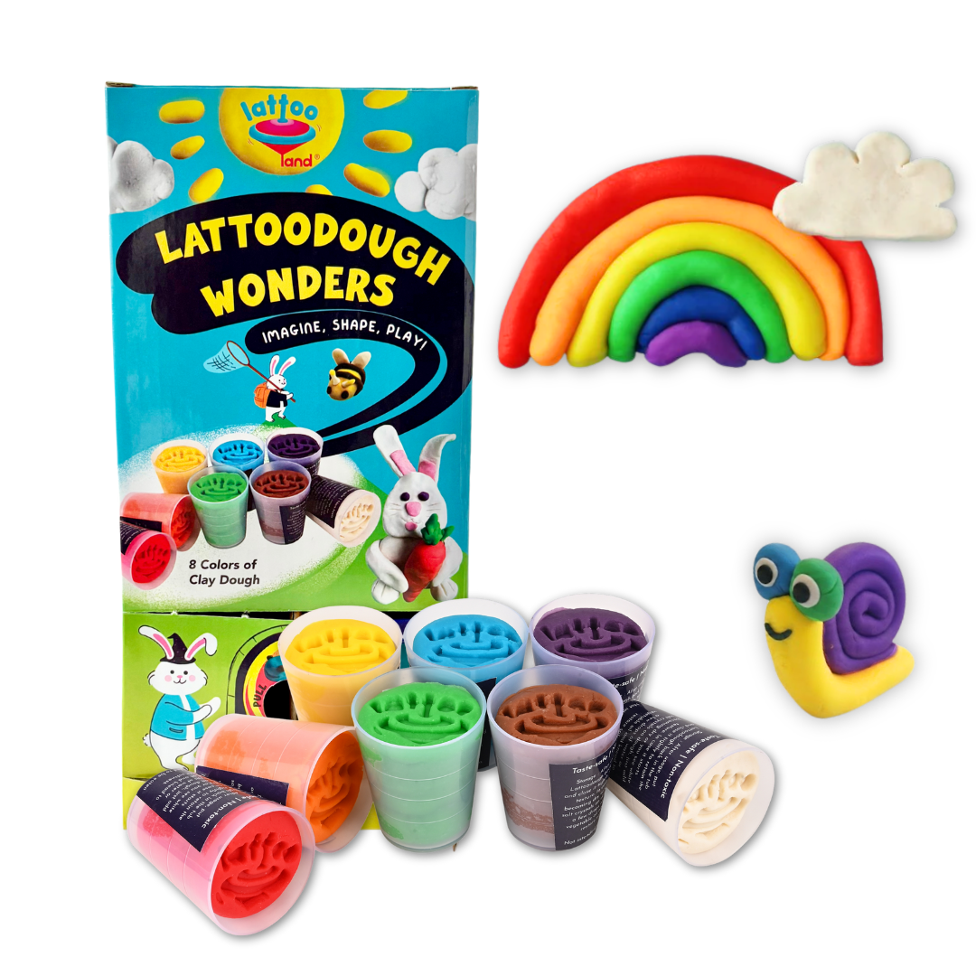 Lattooland Play Dough Pack of 8 Colors for Kids, featuring vibrant, soft dough in eight different colors, perfect for creative play, sensory activities, and enhancing fine motor skills.