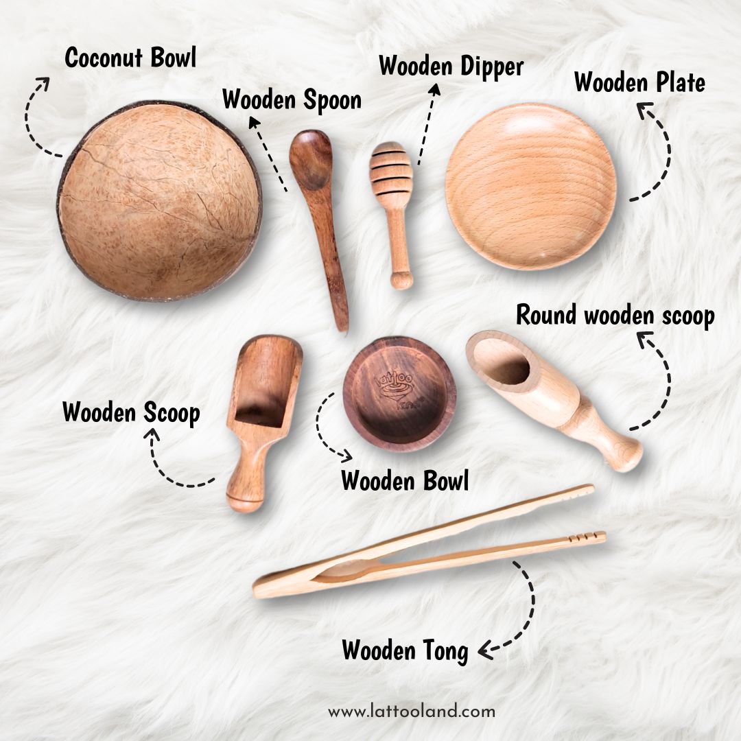 Set of 8 Sensory Tools for play | Wooden Child-sized |Multi-purpose