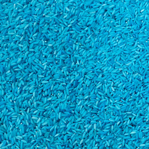 Refillable sensory blue color rice materials for kids' sensory bins, providing endless creative and educational fun.