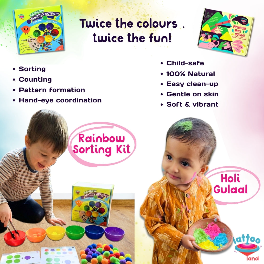 Child-safe Holi colors included in kids Holi gift hamper
