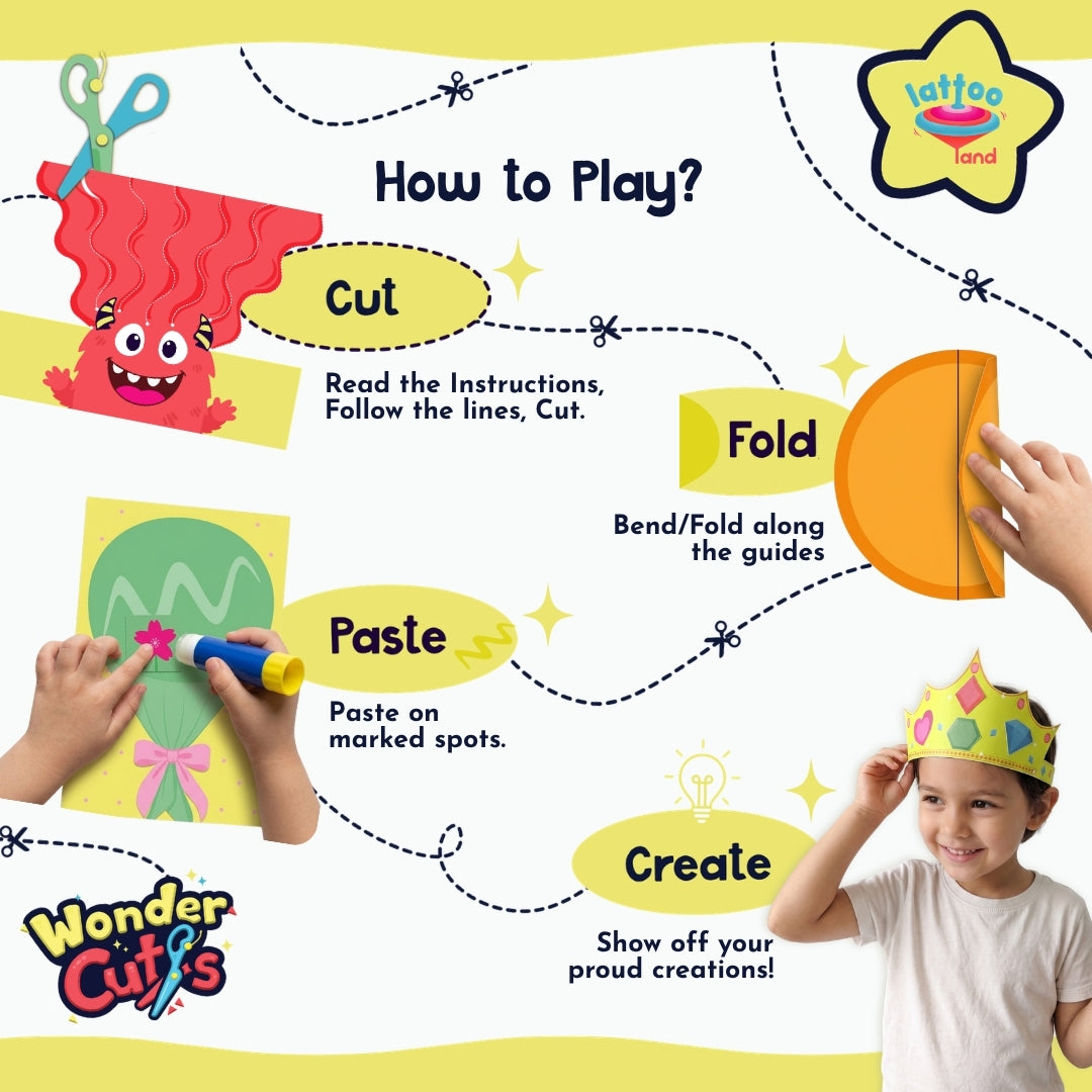 Child-safe scissors included in a fun cutting activity kit for kids