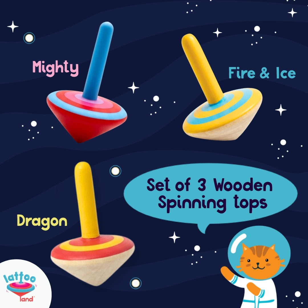 Colorful wooden lattoos spinning toys for kids with vibrant non-toxic colors