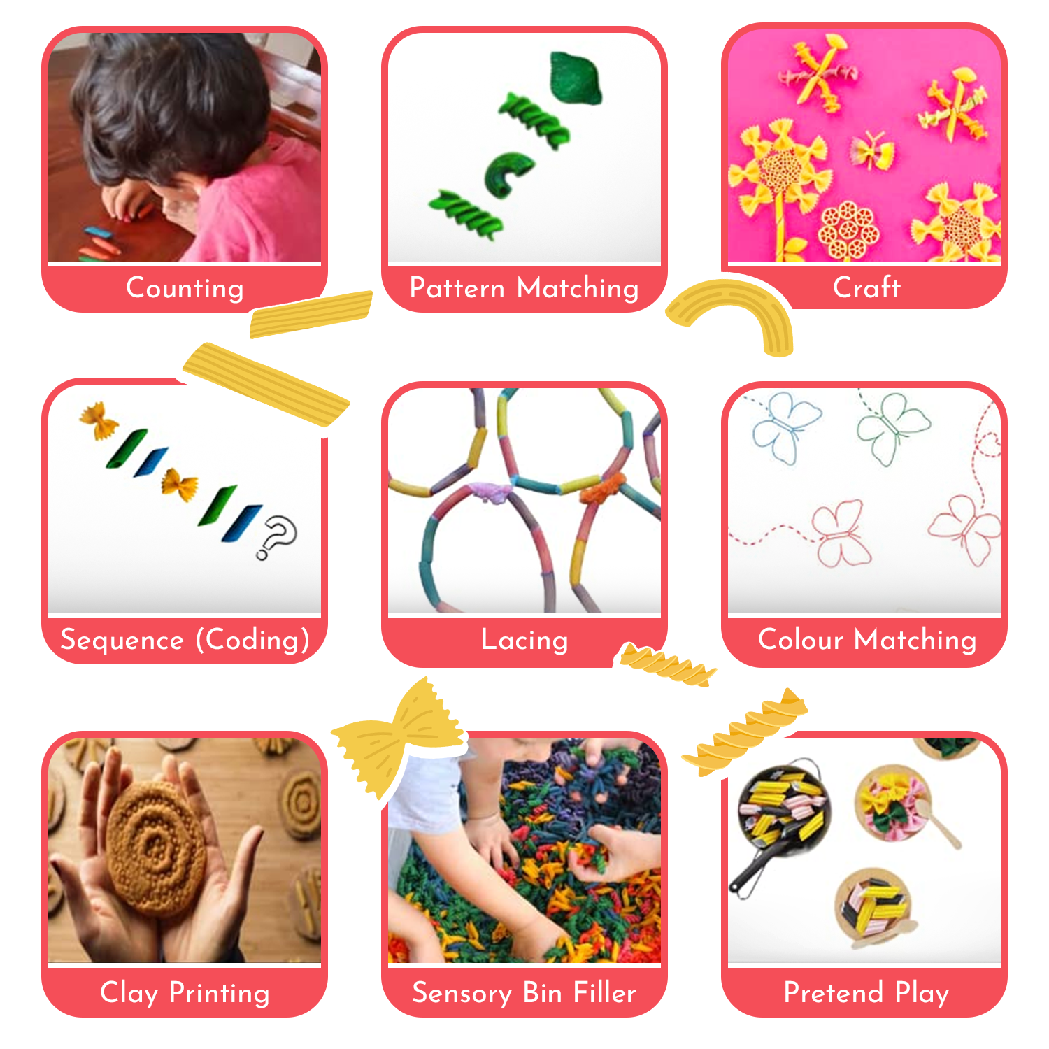 DIY sensory pasta activity set for preschool learning and creative sensory play
