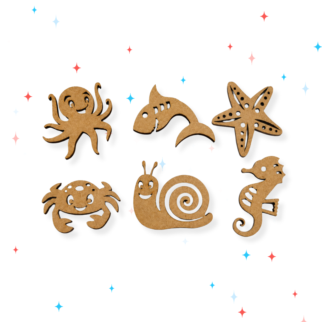 Wooden sea animal cutouts set of 6 Montessori toy