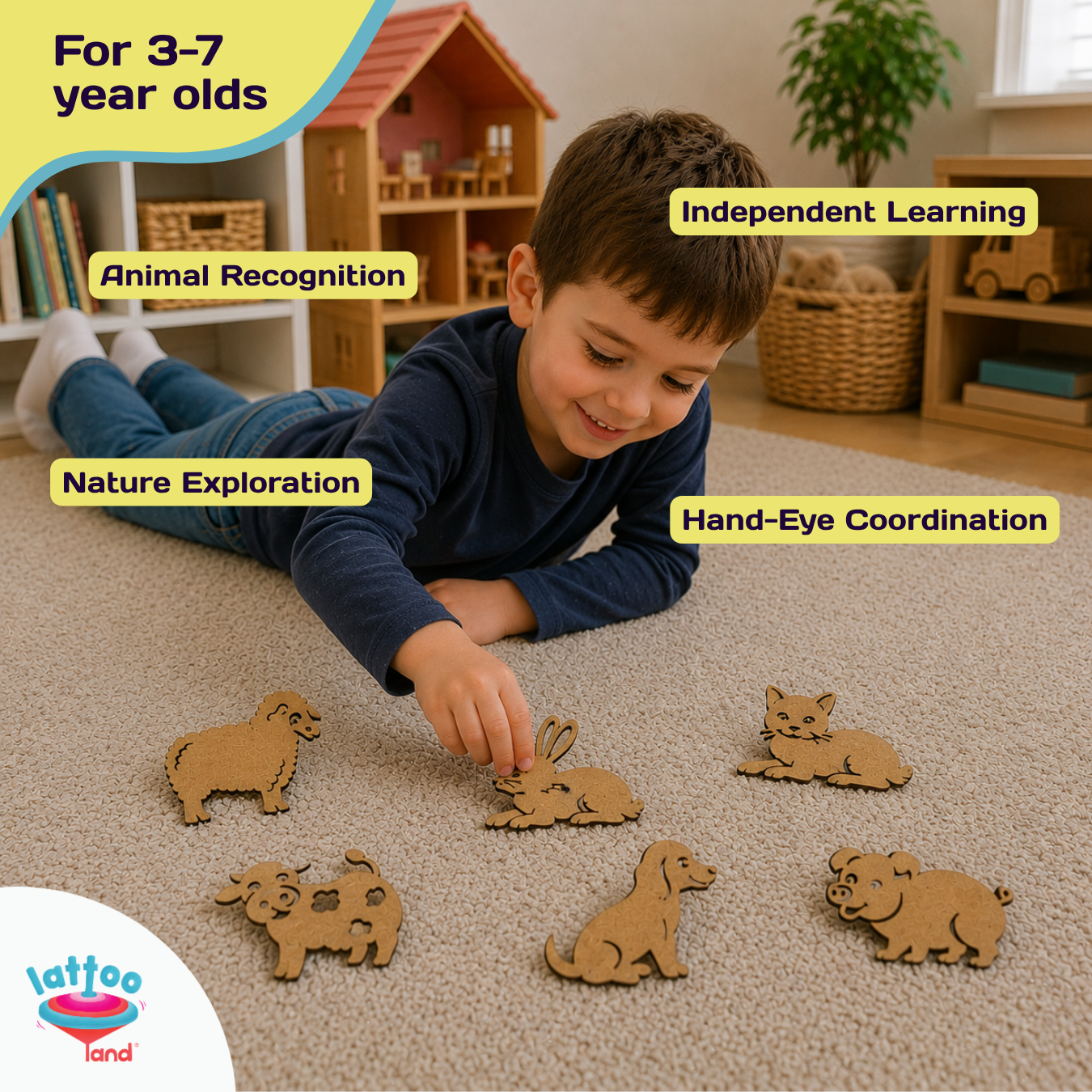 Wooden farm animals educational toy