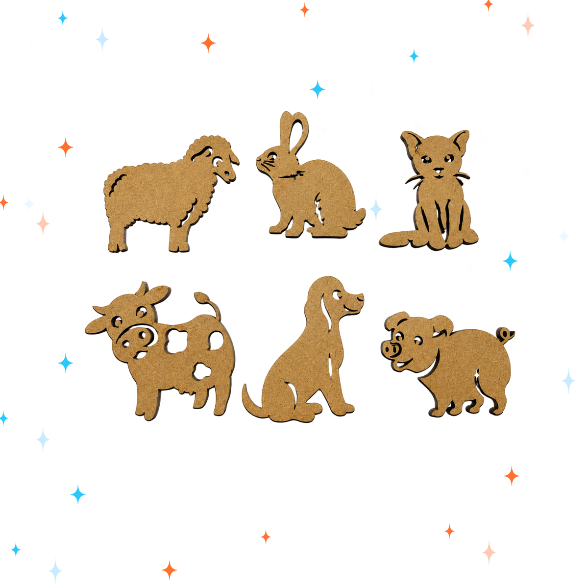 Wooden farm animal cutouts set of 6 Montessori toy