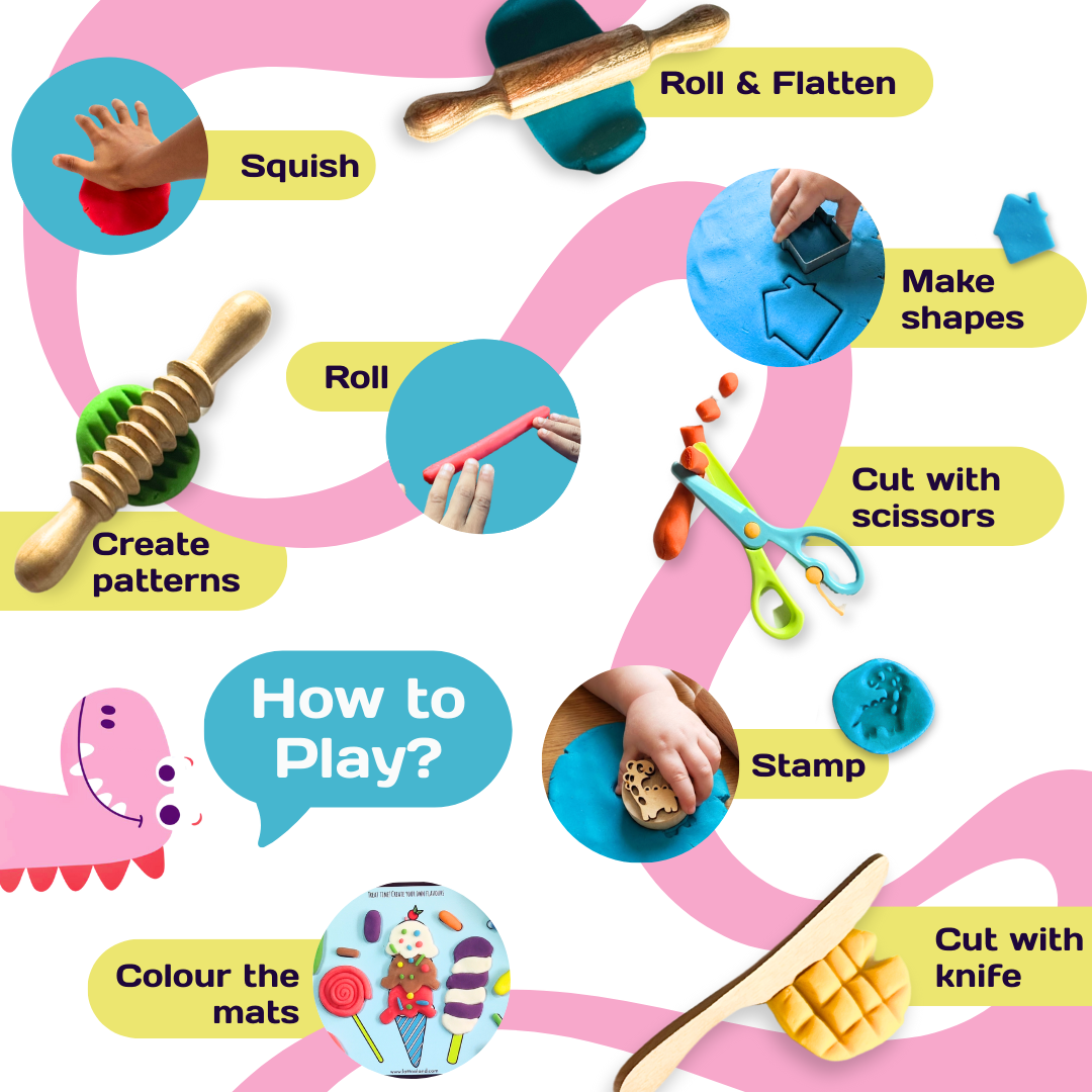 Non-toxic play dough kit for kids, featuring a complete set with tools that encourage imaginative play. Early learning dough kit for toddlers to develop hand coordination