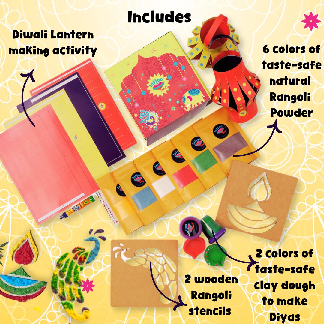 Lattooland educational Diwali kit for kids with safe and fun craft activities.