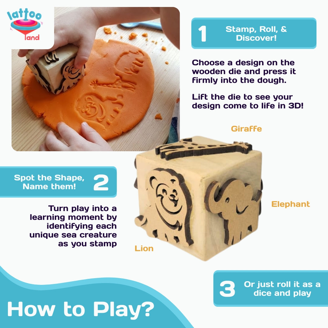 Forest animal stamp dice as an educational toy to enhance motor skills in kids.