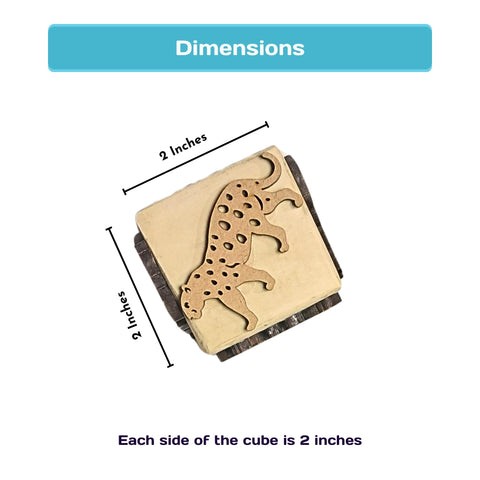 Educational wooden stamp dice featuring forest animals for creative play.