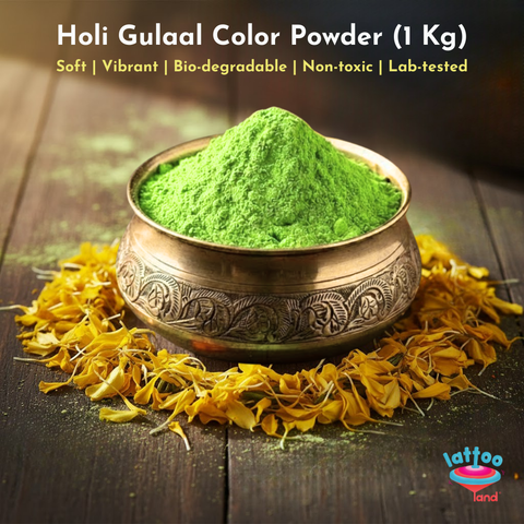 Bright green Holi color Gulal powder for festivals and celebrations