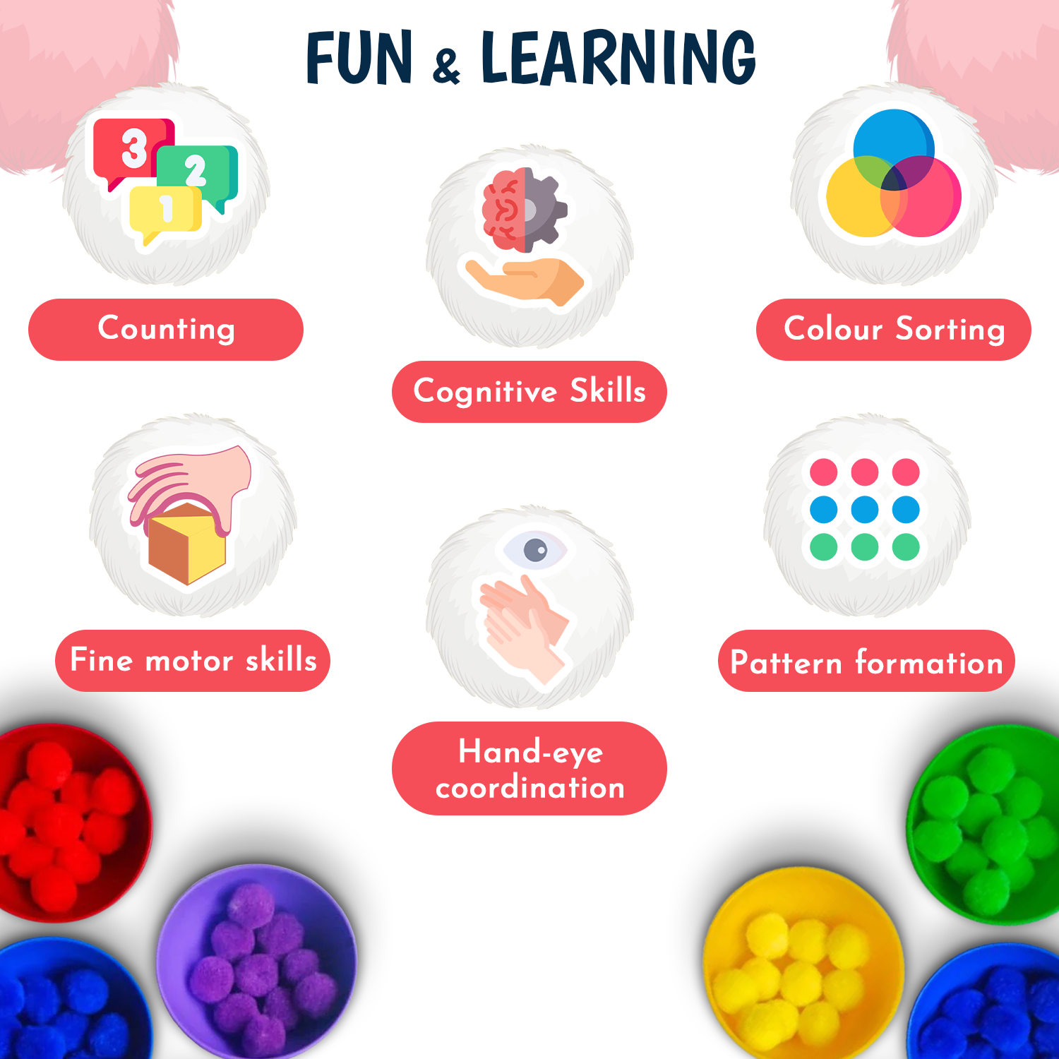 Interactive learning rainbow sorting set for kids encouraging independent play and problem solving