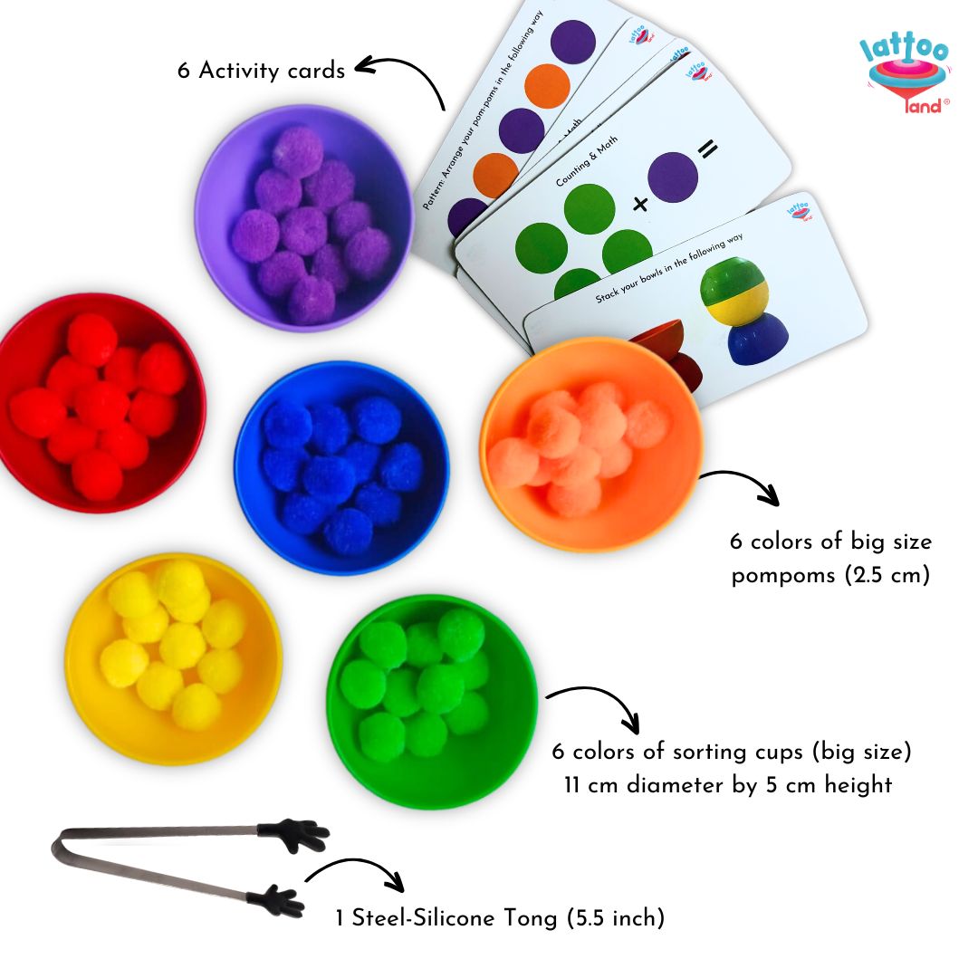 Kids color sorting activity with child‑safe tongs for fine motor and coordination practice