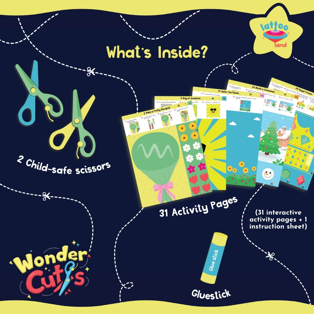 Kids cutting practice activity kit designed to improve fine motor skills and hand coordination
