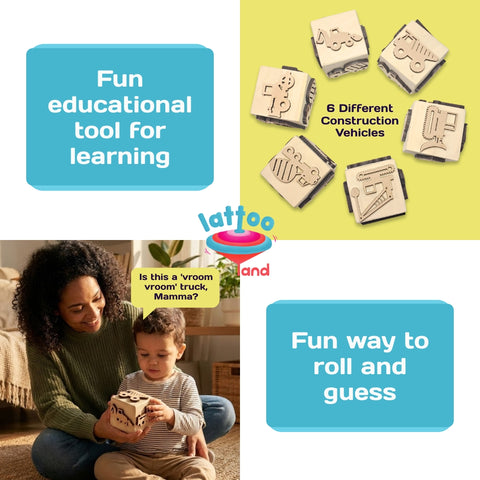 Child holding wooden vehicle stamps for playful learning and motor skill fun.