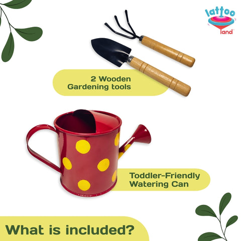 metal watering can for watering plants in a kids gardening play set