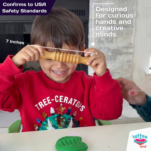 Kids using patterned rolling pin for sensory play and fine motor skill development