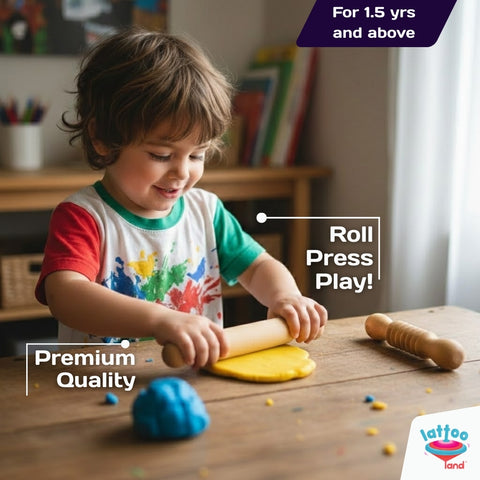 Kids wooden belan rolling pin for play dough learning and sensory play