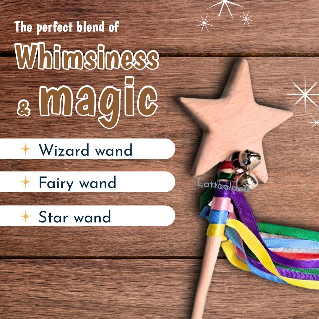 Montessori-inspired magical wooden wand encouraging creativity and open-ended play for kids
