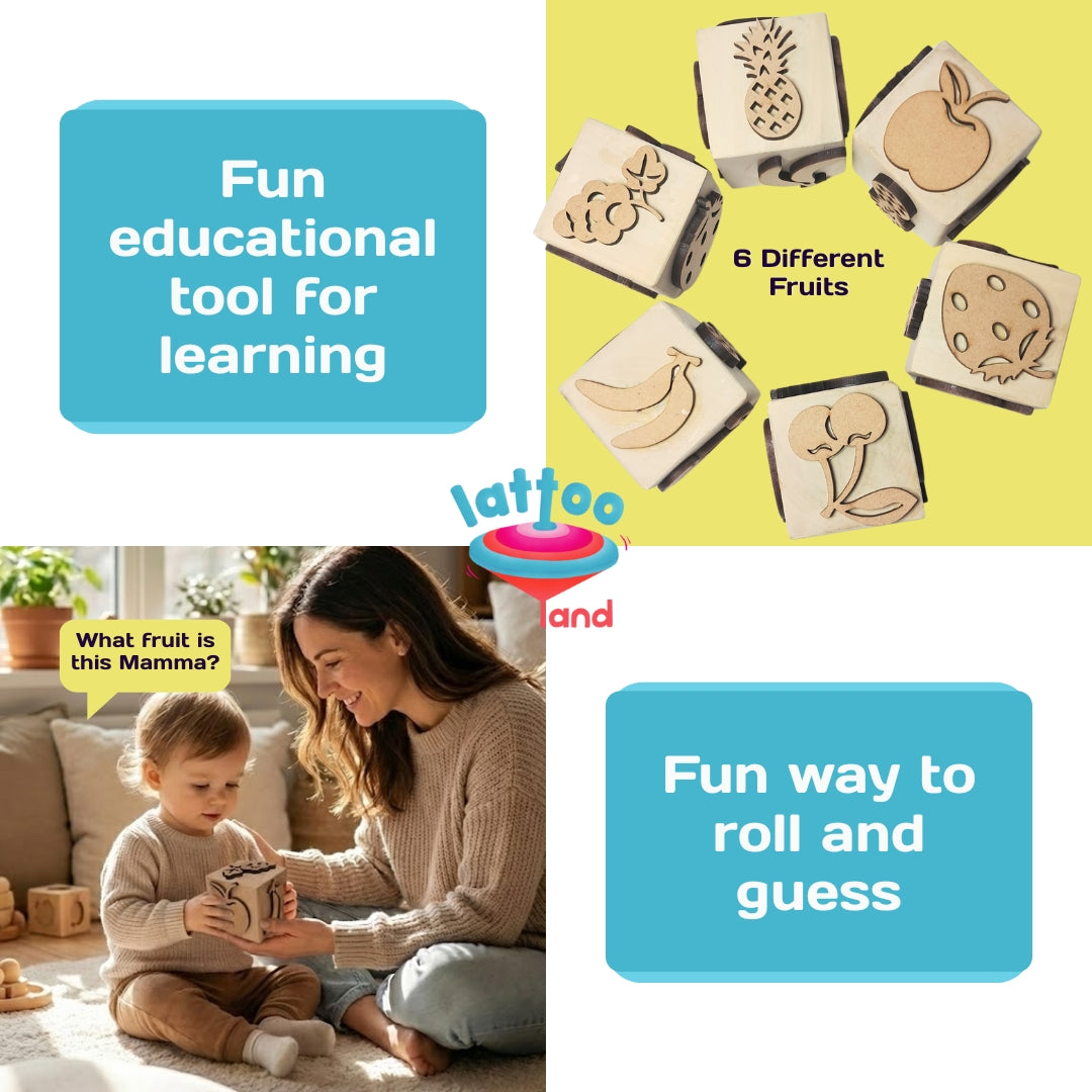 Montessori-approved wooden fruits educational stamp dice for kids