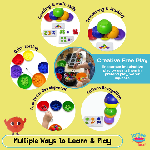 Multi-sensory playtime with tactile pom-poms and bright bowls for young kids