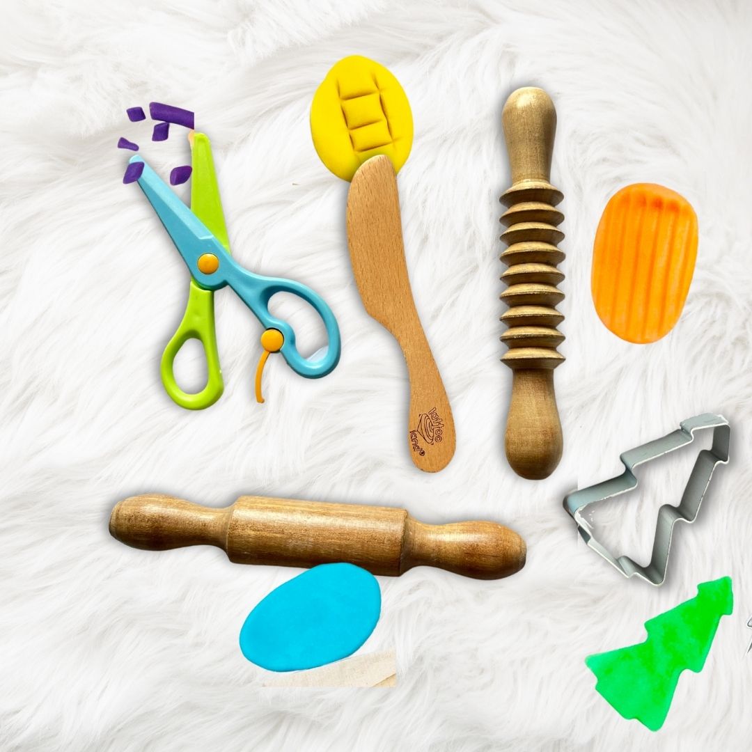Play Dough Tools Set for Kids, featuring a variety of sensory play tools designed to shape, mold, and create with play dough, encouraging creativity and fine motor skills development.