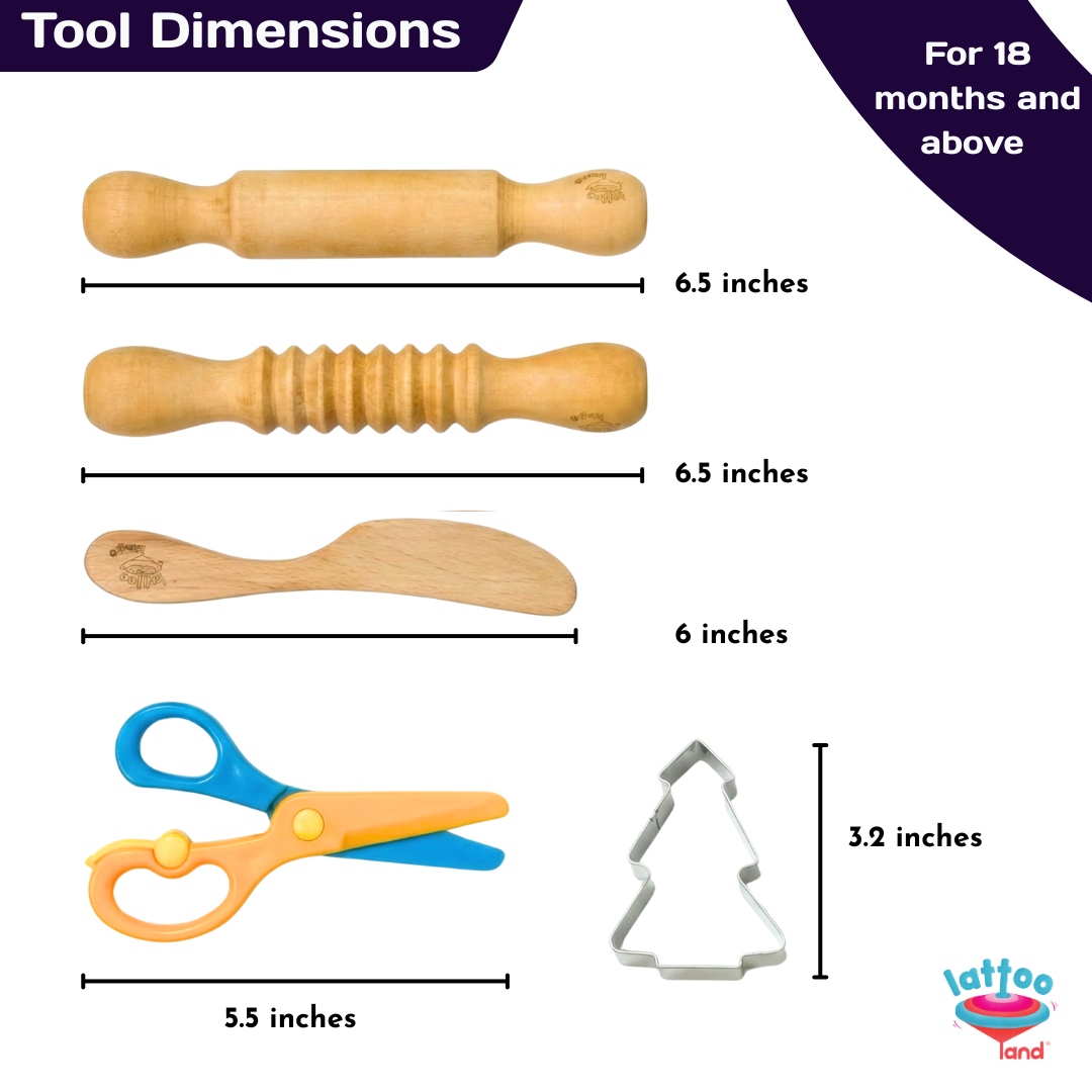 Play Dough Tools Set for Kids with Rolling Pin, Knife, Scissors and Cutter from Lattooland