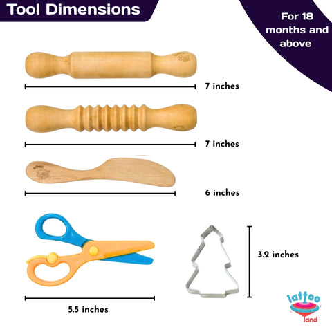 Play Dough Tools Set for Kids with Rolling Pin, Knife, Scissors and Cutter from Lattooland