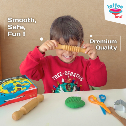 Wooden Rolling Pin and Patterned Rolling Pin for Play Dough Sensory Play