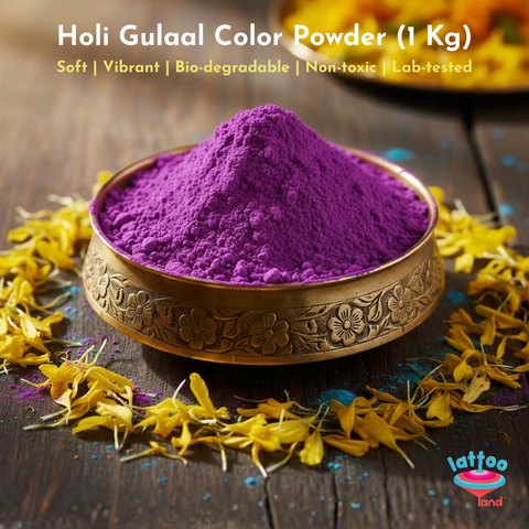 Rich purple Holi color (gulal) powder, finely textured and scattered, symbolizing joy, creativity, and celebration.