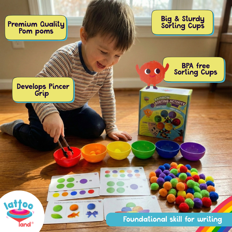 Benefits of rainbow sorting activity for kids including color recognition and fine motor skills