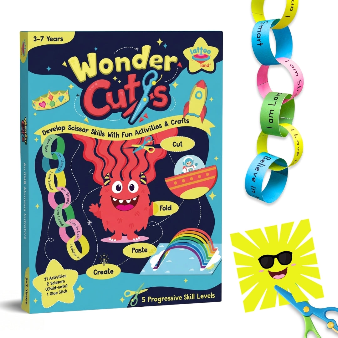 Scissor Skills Activity Kit for Kids with child-safe scissors and cutting practice sheets