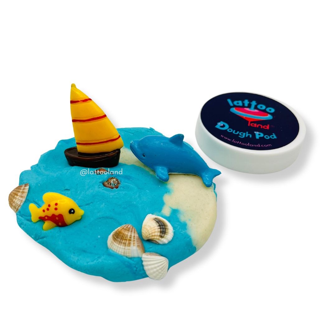 Sea Dolphin Dough Pods play jar with ocean‑themed dough and dolphin accessories for creative sensory kids’ play and birthday return gifts