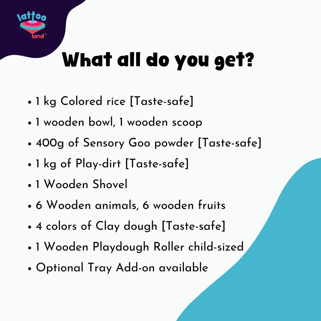 Full Sensory Starter Kit including toys, textures, and tools for sensory development. Montessori-inspired sensory play kit to develop fine motor skills in toddlers