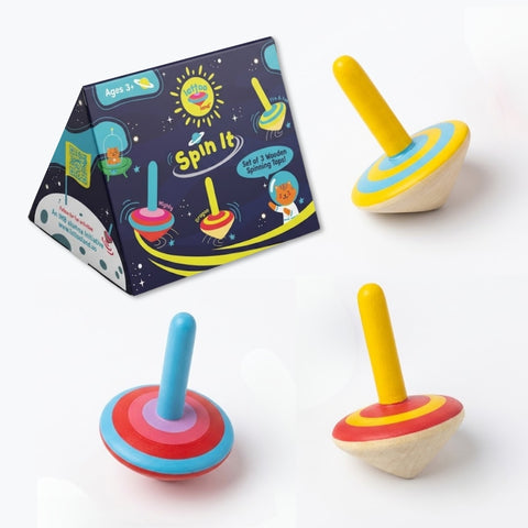 Lattooland colorful wooden spinning tops set of 3